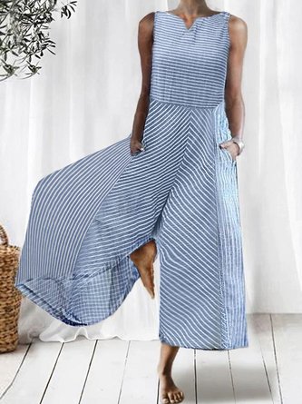 Gekerbt Weit Gestreift Lässig Jumpsuit