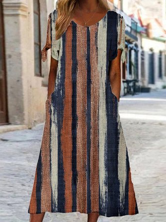 Damen Klassisch Streifen Gestreift Freizeitkleid