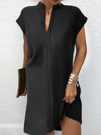 Unifarben V-Ausschnitt Elegant Kleid