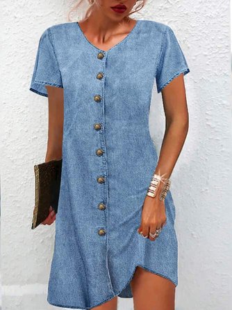 Lässig Denim Weit Schnalle Kleid