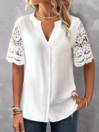 Weit Spitze Einfach Unifarben Bluse