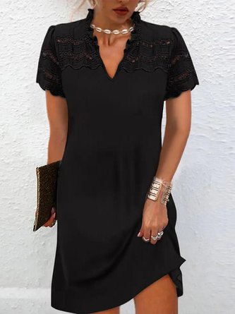 Elegant Spitzenrand V-Ausschnitt Kleid