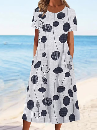 Geometrisch Rundhals Baumwolle Lässig Kleid mit Nein