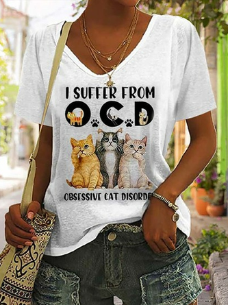 Spaß Tier Design Weit V-Ausschnitt Gestrickt T-Shirt