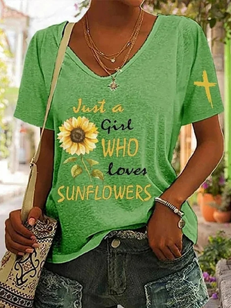 nur ein Mädchen Wer Liebt Sonnenblumen Print T-Shirt