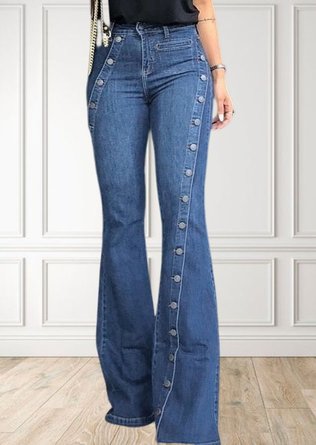 Unifarben Denim Lässig Regelmäßige Passform Jeans