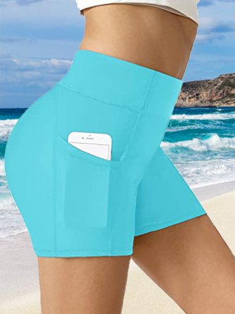 Einfach Unifarben Tasche Patchwork Bikini Unterseite