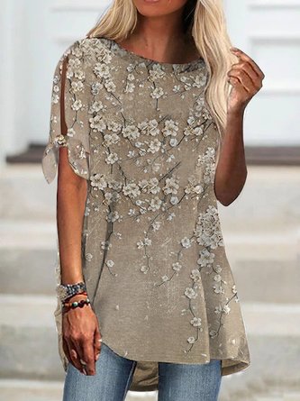 Geblümt Lässig Weit Gestrickt Bluse