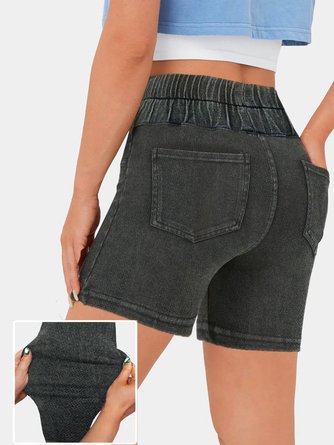 Unifarben Lässig Tasche Patchwork Denim Denim Shorts