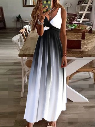 Regelmäßige Passform Farbblock Elegant Kleid