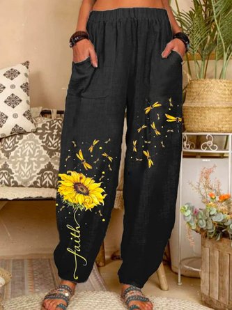 Baumwolle Geblümt Urlaub Sonnenblume Kunst Print Lounge Hosen