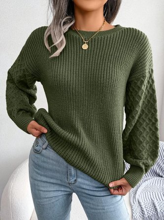 Weit Strick Rundhals Lässig Pullover