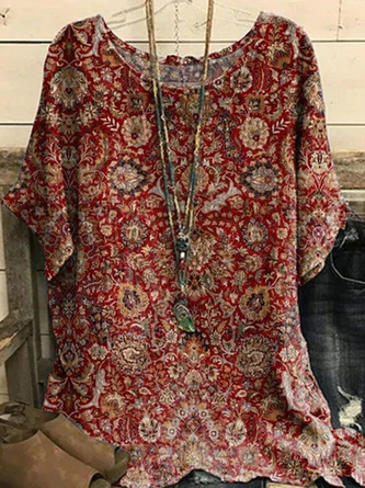 Paisley Weit Rundhals Lässig Bluse