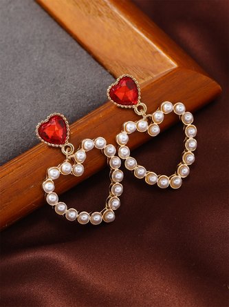 Nachahmung Rubin und Strass Herz Zucht Ohrringe