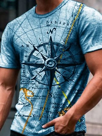 Herren Kompass Grafik Rundhals Strecken Passen Kurzarm T-Shirt