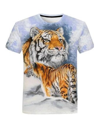 Herren Lässig 3D Tiger Grafik Kurzarm T-Shirt