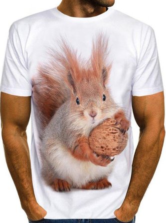 Herren Lässig Eichhörnchen Tierdruck Rundhals Kurzarm T-Shirt jeden Tag Urlaub Kleidung