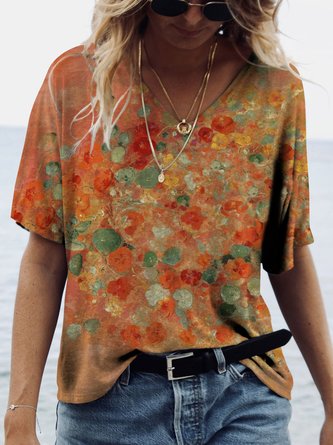 Damen Lässig Farbverlauf Geblümt Muster V-Ausschnitt Halbarm T-Shirt Täglich Pendeln Urlaub
