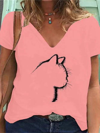 Damen Katze Grafik Kurzarm T-Shirt Lässig jeden Tag Kleidung