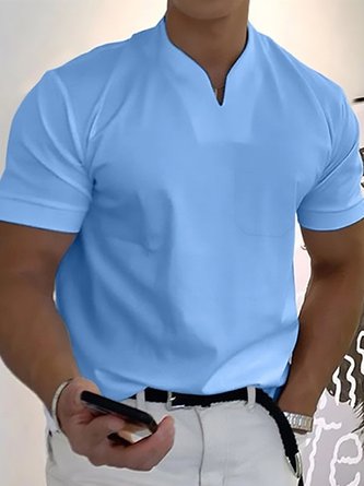 V-Ausschnitt Regelmäßige Passform Unifarben Lässig T-Shirt
