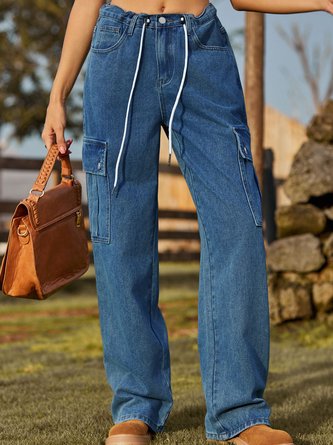 Damen Lässig Denim Strecken Glatt Jeans Ladung Western Retro Kleidung