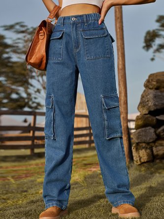 Damen Jeans Cargohosen Lässig Glatt Denim betrübt Multi-Pocket Jeans Cargohosen Fashion Kleidung