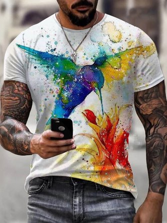 Lässig Farbverlauf Kolibri Strecken Kurzarm T-Shirt Straße Herren