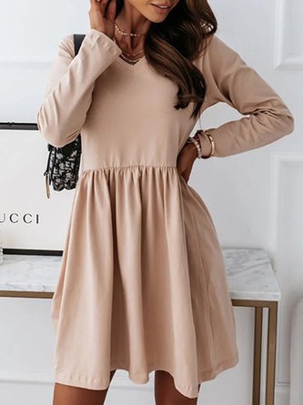 Rundhals Unifarben Weit Kleid