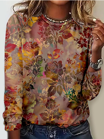 Damen Retro Blumenmuster Lässig Bluse