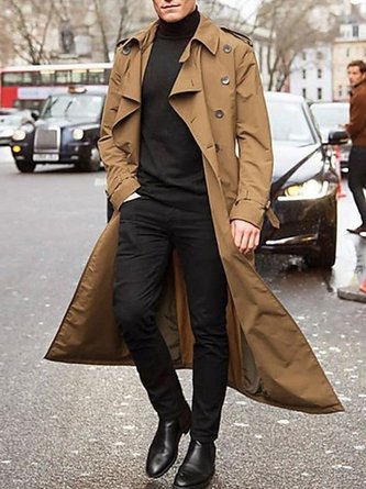 Normale Ärmel Unifarben Schalkragen Retro Trenchcoat