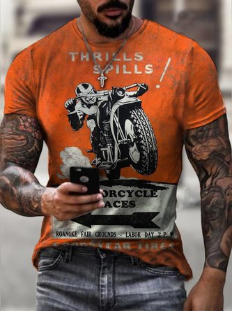 Regelmäßige Passform Lässig betrübt Motorrad Normale Ärmel Kurzarm T-Shirt