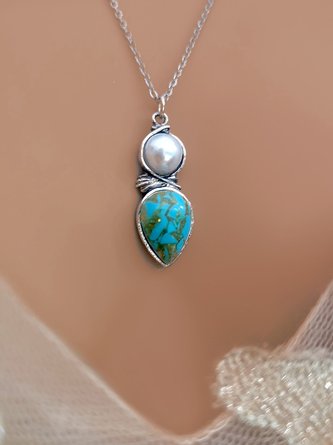 Fallen Geformt Türkis Nachgemachte Perle Pendant Halskette