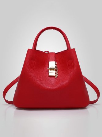 Unifarben Kunstleder Metall sperren Pendler Damen Handtasche