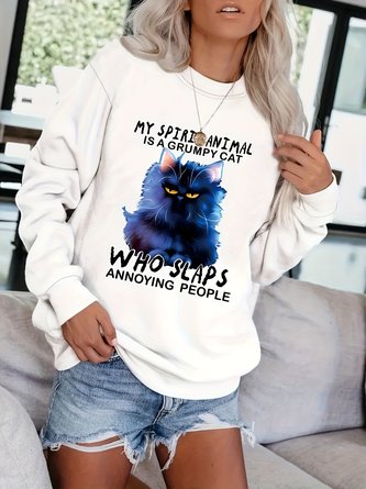Rundhals Textbriefe Katze Print Weit Lässig Sweatshirt