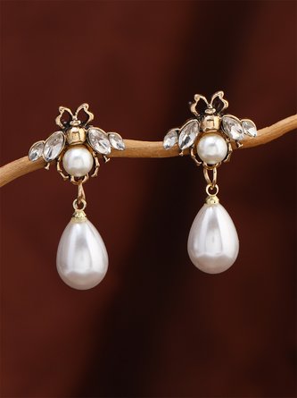 Strass Biene Elegant Nachgemachte Perle Baumeln Ohrringe