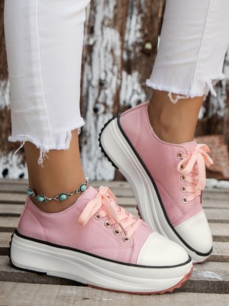 Damen minimalistisch Schnürung Plateau Segeltuch Schuhe