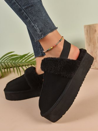Lässig Kunstwildleder Wärme Pelzig Plateau Slingback Schuhe