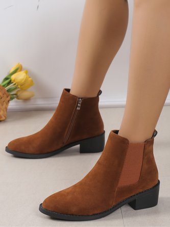 Retro Unifarben Seite Reißverschluss Niedrig Chelsea Stiefelette