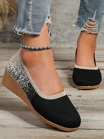 Lässig Farbverlauf Textil Bequem Keilabsatz Flache Schuhe