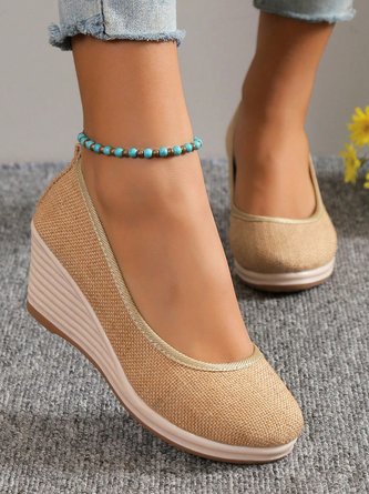 Damen minimalistisch Leinen Stoff Keilabsatz Flache Schuhe