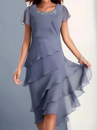 Elegant Unifarben Rundhals Regelmäßige Passform Hochzeit Kleid & Party Kleid mit Nein
