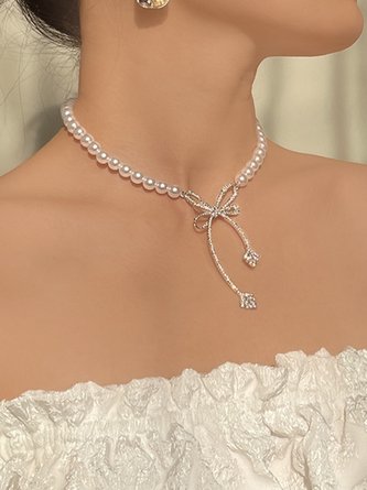 Strass Schleife Elegant Nachgemachte Perlen Halskette
