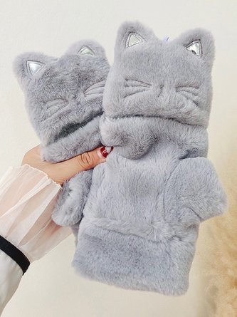 Süß Katze Form Verdickt Plüsch zu warm halten Zwei-tragen Handschuhe