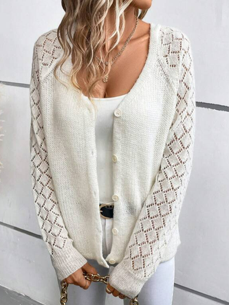 Lässig Garn/Wollgarn Weit Unifarben Strickjacke