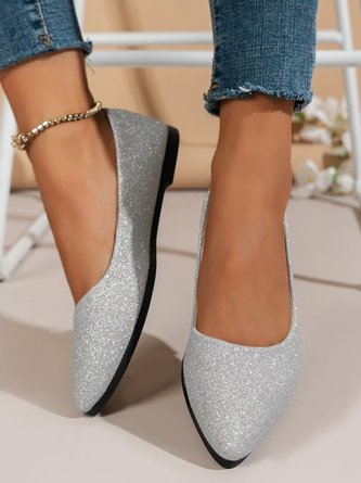 Damen minimalistisch Glitzernd Spitz Flache Schuhe