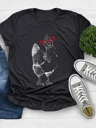 Damen Lässig Spaß Hähnchen Tierdruck Rundhals Kurzarm T-Shirt Täglich Kleidung