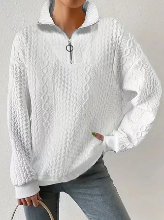 Lässig Weit Reißverschluss Unifarben Sweatshirt
