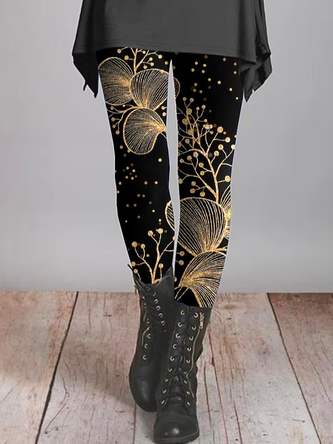 Geblümt Lässig Regelmäßige Passform Legging