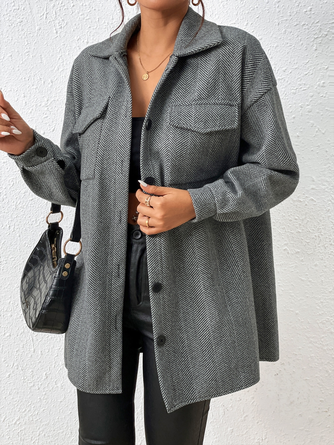 Geometrisch Lässig Gestreift Klappe Tasche Fallen Schulter Tweed Mantel