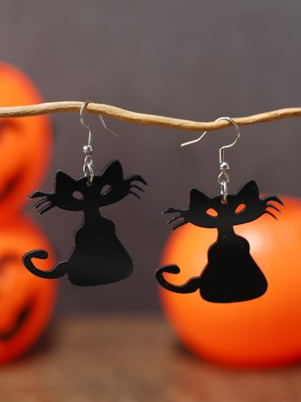 Halloween Kartoon Katze Hölzerne Baumeln Ohrringe